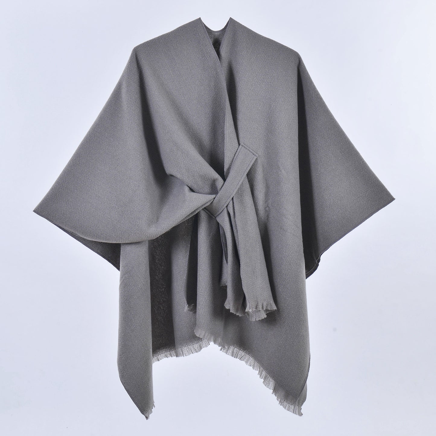 Grey Elegant Soft Knit Poncho Cape - Warm Autumn Winter Shawl Wrap with Side Tie, Thick & Luxurious Feel V888-ELOSUNG27899