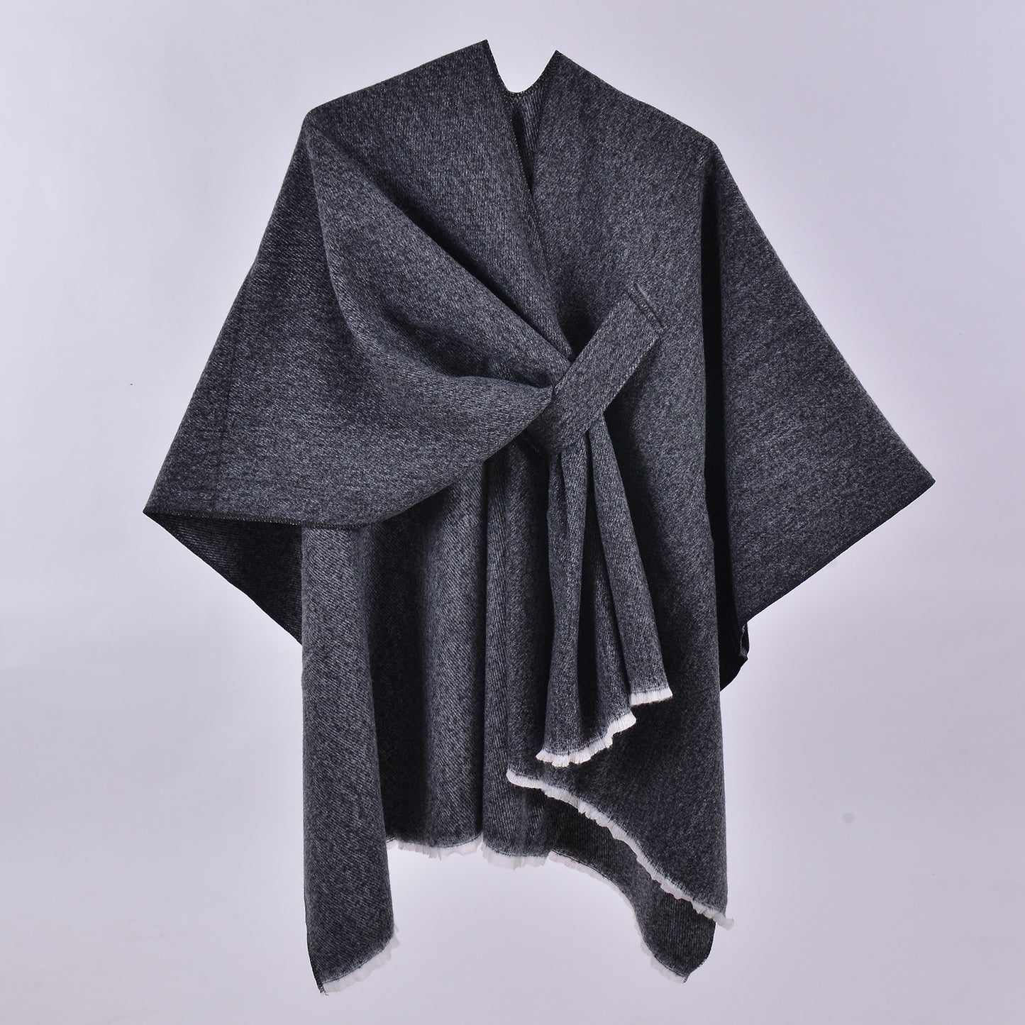 Black and White Elegant Soft Knit Poncho Cape - Warm Autumn Winter Shawl Wrap with Side Tie, Thick & V888-ELOSUNG27900