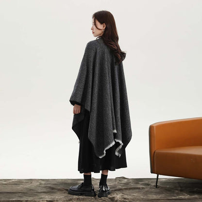 Black and White Elegant Soft Knit Poncho Cape - Warm Autumn Winter Shawl Wrap with Side Tie, Thick & V888-ELOSUNG27900