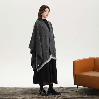 Black and White Elegant Soft Knit Poncho Cape - Warm Autumn Winter Shawl Wrap with Side Tie, Thick & V888-ELOSUNG27900