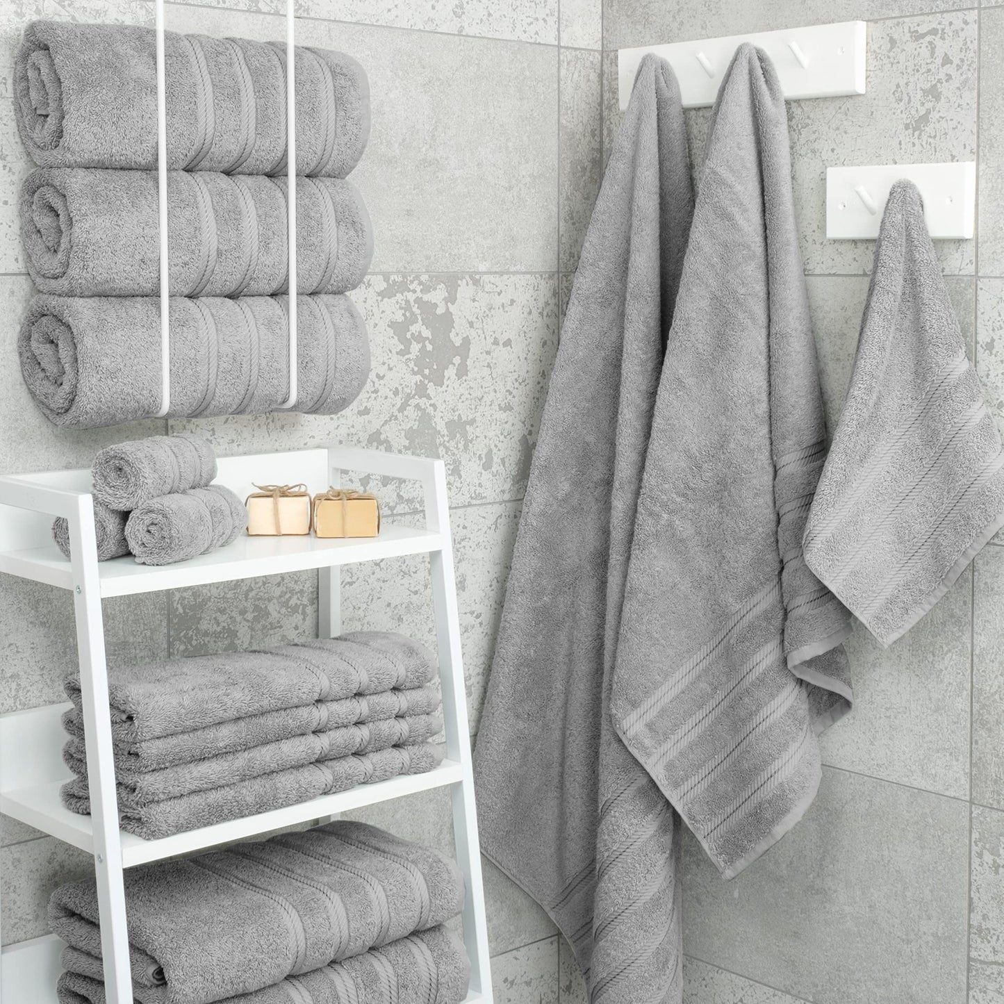 White Luxury 6-Piece Combed Cotton Towel Bale Set - Ultra Soft & Absorbent Bath, Hand, Face Towels V888-ELOSUNG27901