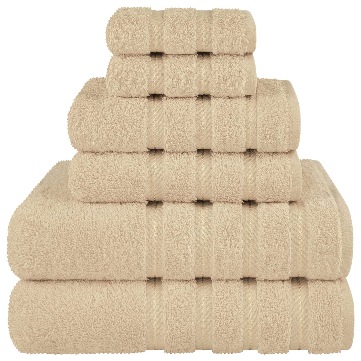 Khaki Luxury 6-Piece Combed Cotton Towel Bale Set - Ultra Soft & Absorbent Bath, Hand, Face Towels V888-ELOSUNG27902