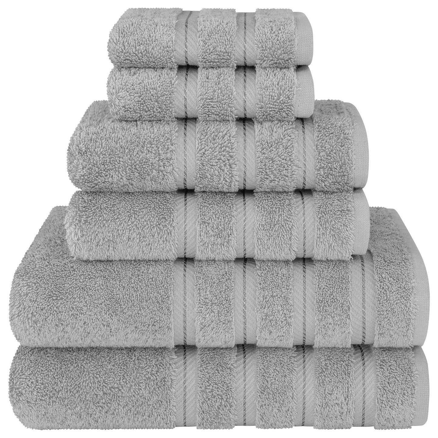 Grey Luxury 6-Piece Combed Cotton Towel Bale Set - Ultra Soft & Absorbent Bath, Hand, Face Towels V888-ELOSUNG27903