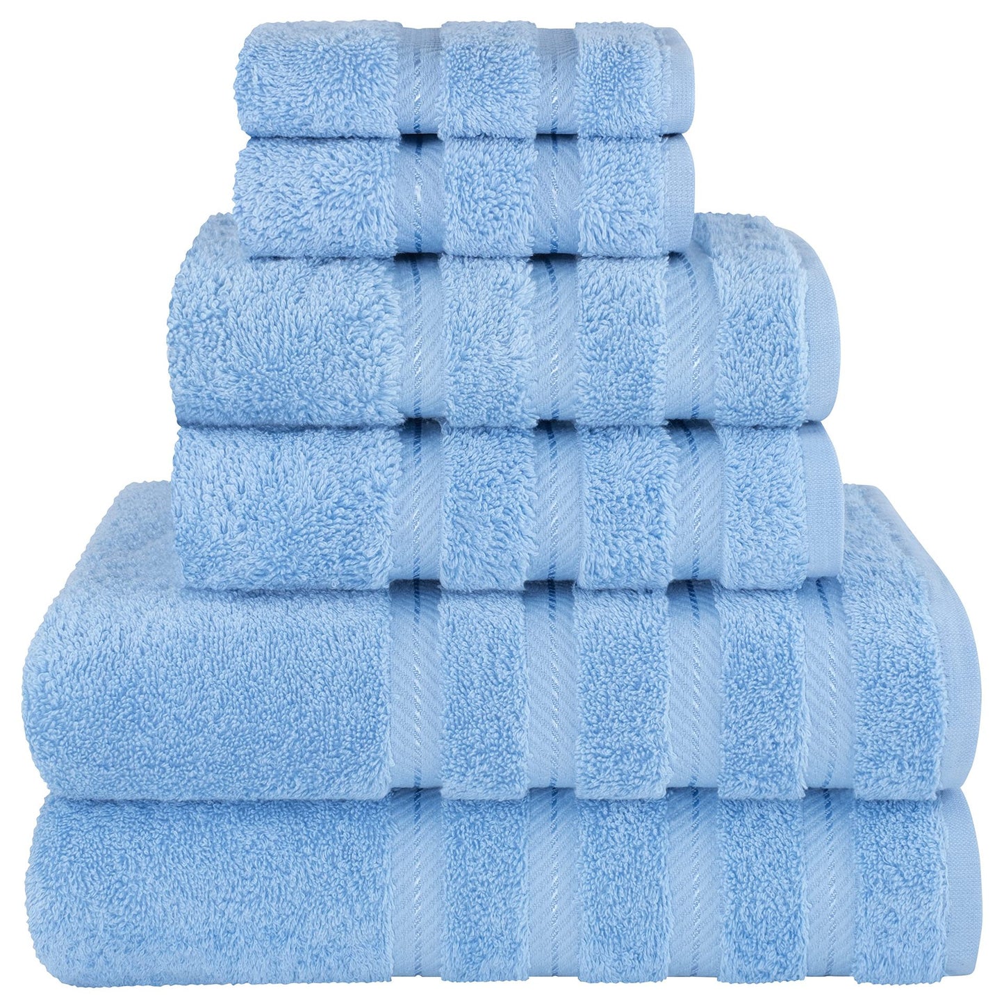 Light Blue Luxury 6-Piece Combed Cotton Towel Bale Set - Ultra Soft & Absorbent Bath, Hand, Face Towels V888-ELOSUNG27904