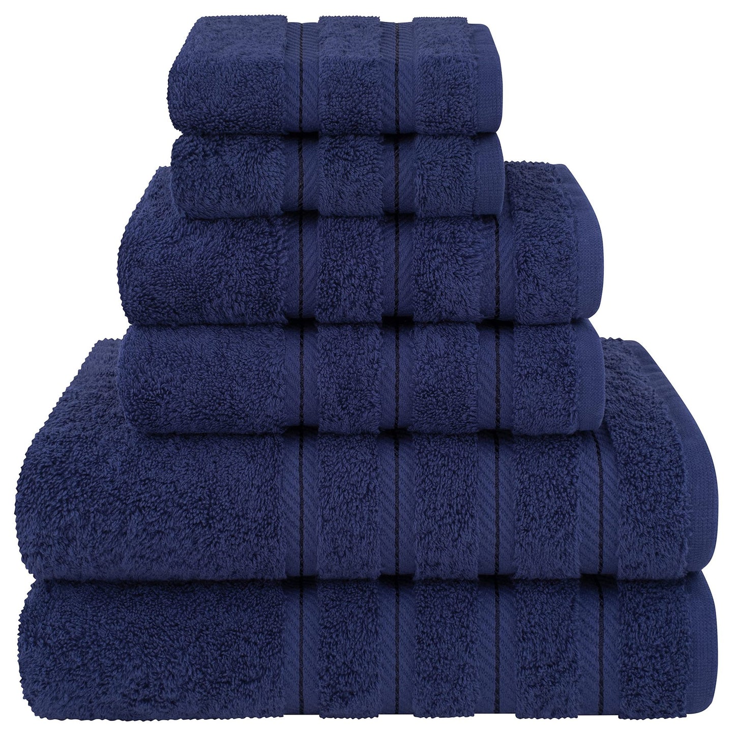 Dark Blue Luxury 6-Piece Combed Cotton Towel Bale Set - Ultra Soft & Absorbent Bath, Hand, Face Towels V888-ELOSUNG27905