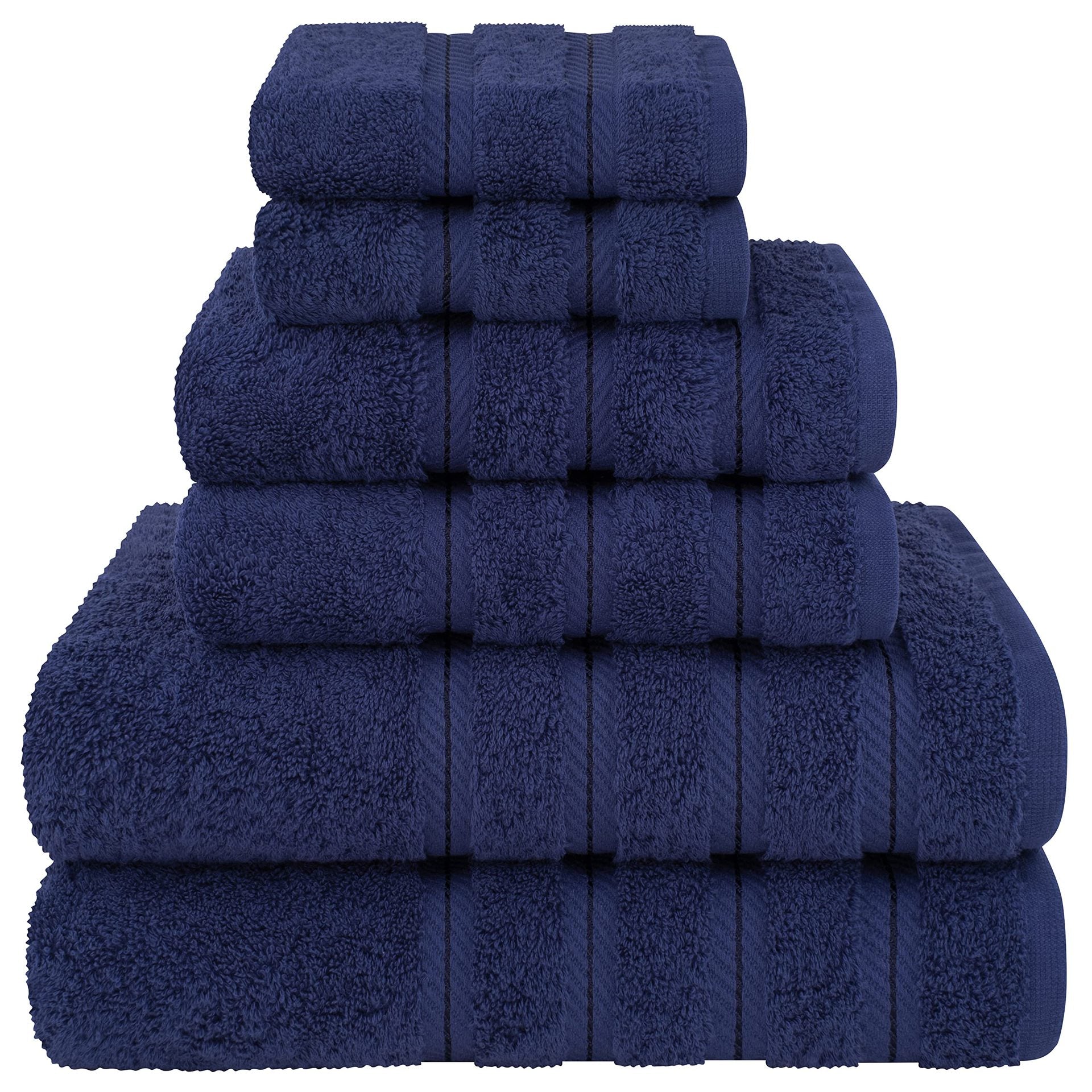 Dark Blue Luxury 6-Piece Combed Cotton Towel Bale Set - Ultra Soft & Absorbent Bath, Hand, Face Towels V888-ELOSUNG27905
