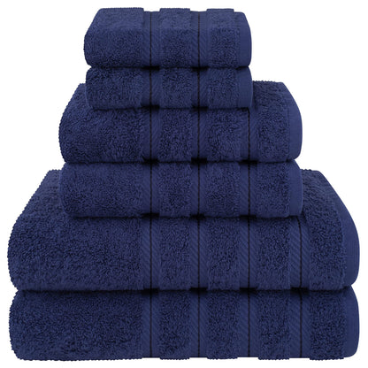 Dark Blue Luxury 6-Piece Combed Cotton Towel Bale Set - Ultra Soft & Absorbent Bath, Hand, Face Towels V888-ELOSUNG27905