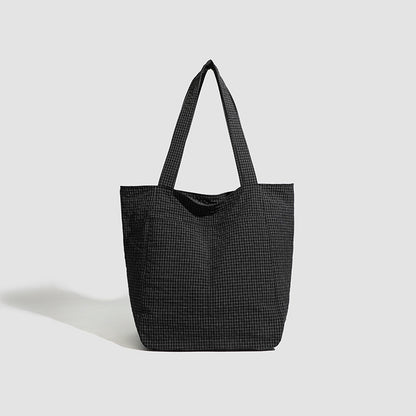 Black Stylish Lightweight Seersucker Gingham Tote Bag - Spacious Multi-Pocket Shoulder Bag with Zipper V888-ELOSUNG27909