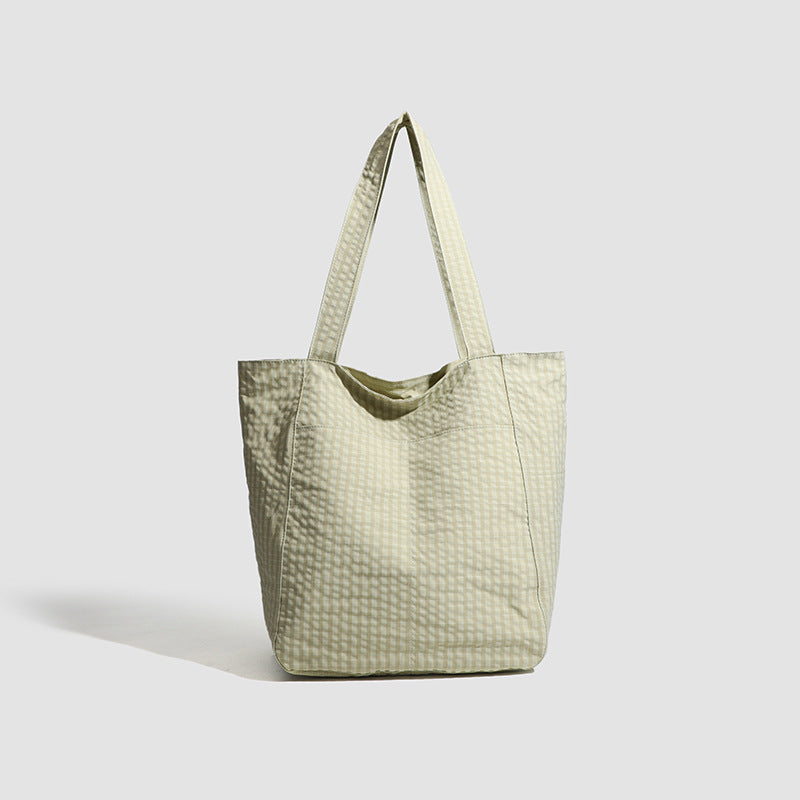 Light Green Stylish Lightweight Seersucker Gingham Tote Bag - Spacious Multi-Pocket Shoulder Bag with Zipper V888-ELOSUNG27911