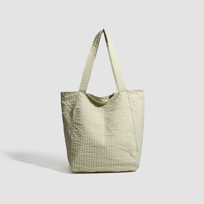 Light Green Stylish Lightweight Seersucker Gingham Tote Bag - Spacious Multi-Pocket Shoulder Bag with Zipper V888-ELOSUNG27911