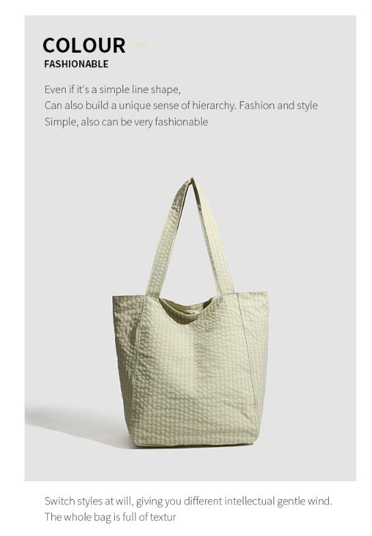 Light Green Stylish Lightweight Seersucker Gingham Tote Bag - Spacious Multi-Pocket Shoulder Bag with Zipper V888-ELOSUNG27911