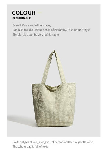 Light Green Stylish Lightweight Seersucker Gingham Tote Bag - Spacious Multi-Pocket Shoulder Bag with Zipper V888-ELOSUNG27911