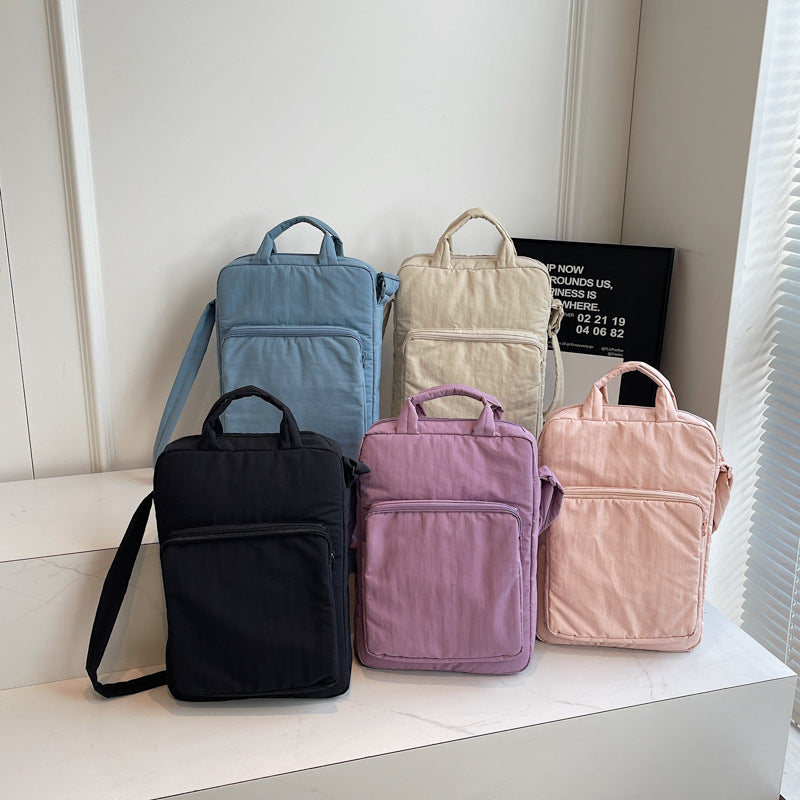 Black Lightweight Nylon Vertical Crossbody Tote Bag - Casual Shoulder Bag with Adjustable Strap & Pockets V888-ELOSUNG27913