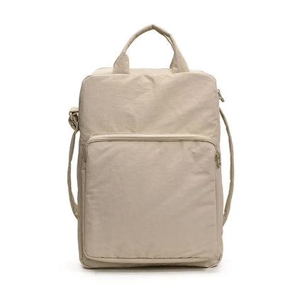 Beige Lightweight Nylon Vertical Crossbody Tote Bag - Casual Shoulder Bag with Adjustable Strap & Pockets V888-ELOSUNG27914