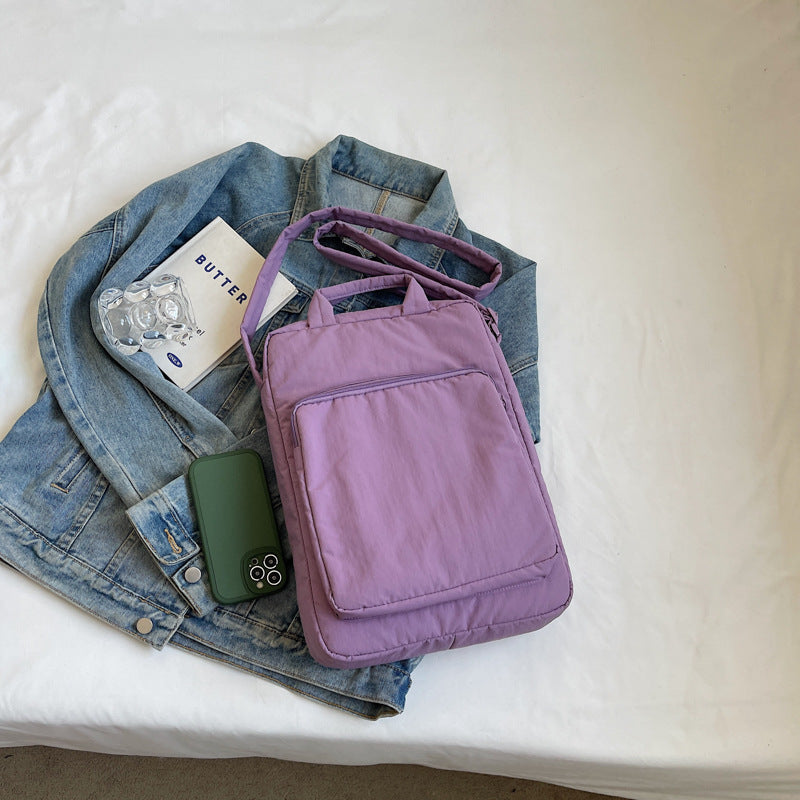 Purple Lightweight Nylon Vertical Crossbody Tote Bag - Casual Shoulder Bag with Adjustable Strap & Pockets V888-ELOSUNG27917