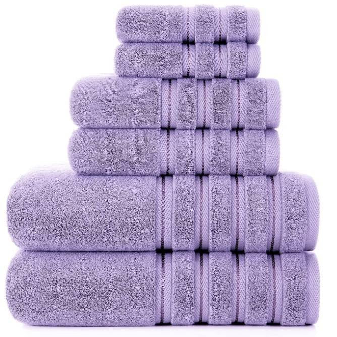 Purple Luxury 6-Piece Combed Cotton Towel Bale Set - Ultra Soft & Absorbent Bath, Hand, Face Towels V888-ELOSUNG27919