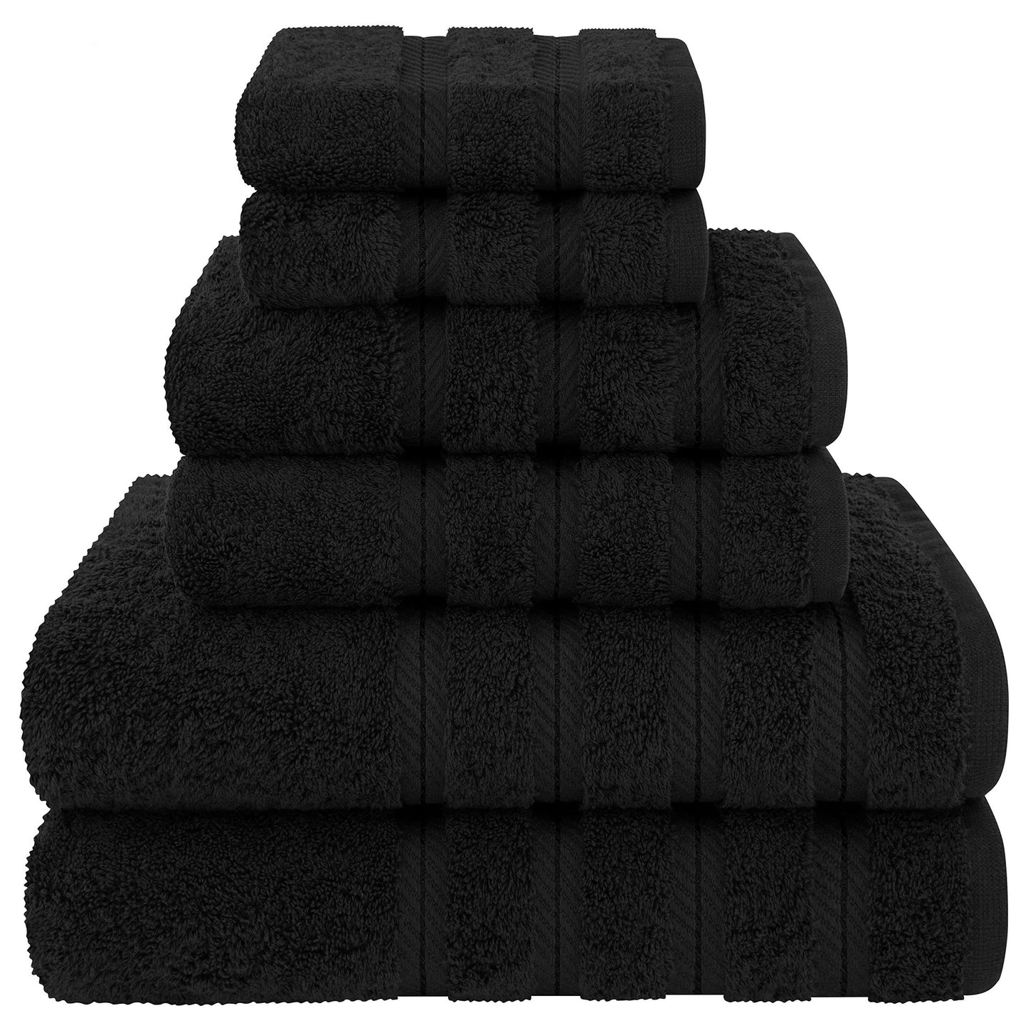 Black Luxury 6-Piece Combed Cotton Towel Bale Set - Ultra Soft & Absorbent Bath, Hand, Face Towels V888-ELOSUNG27922