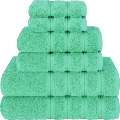 Green Luxury 6-Piece Combed Cotton Towel Bale Set - Ultra Soft & Absorbent Bath, Hand, Face Towels V888-ELOSUNG27923
