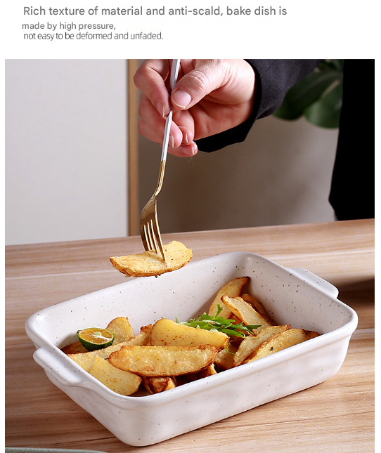 White Elegant Speckled Ceramic Rectangular Baking Dish - 800ML Oven & Microwave Safe Casserole Pan with V888-ELOSUNG27924