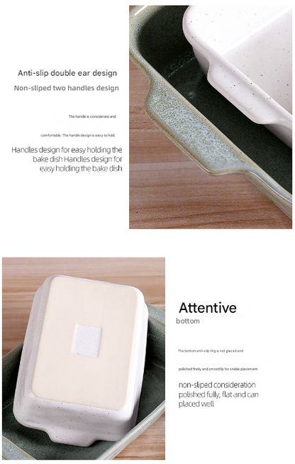 White Elegant Speckled Ceramic Rectangular Baking Dish - 800ML Oven & Microwave Safe Casserole Pan with V888-ELOSUNG27924