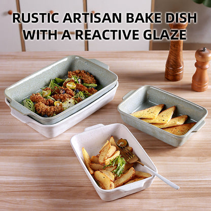 Green Elegant Speckled Ceramic Rectangular Baking Dish - 800ML Oven & Microwave Safe Casserole Pan with V888-ELOSUNG27925