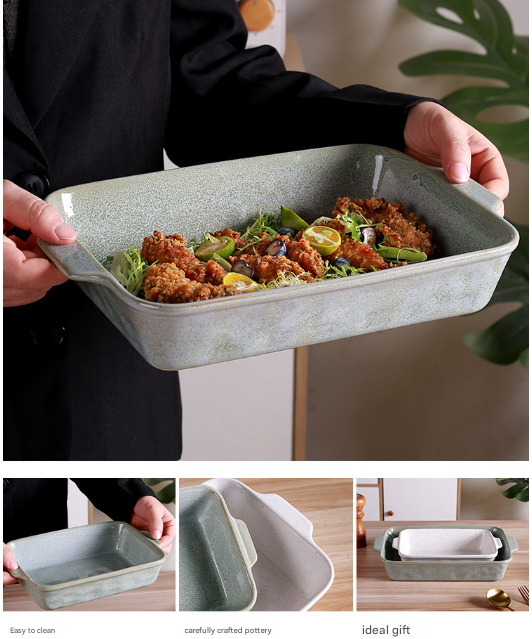 Green Elegant Speckled Ceramic Rectangular Baking Dish - 800ML Oven & Microwave Safe Casserole Pan with V888-ELOSUNG27925