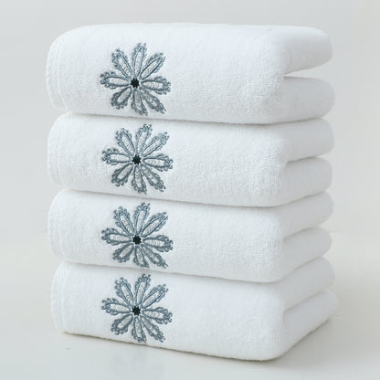 White 4-Pack Elegant Green Floral Embroidered Cotton Hand Towels - Ultra Soft & Absorbent V888-ELOSUNG27931