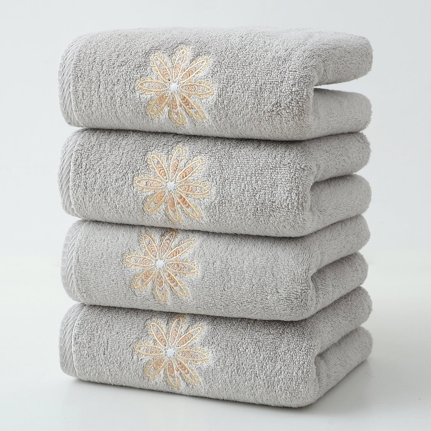 Grey 4-Pack Elegant Glod Floral Embroidered Cotton Hand Towels - Ultra Soft & Absorbent V888-ELOSUNG27932