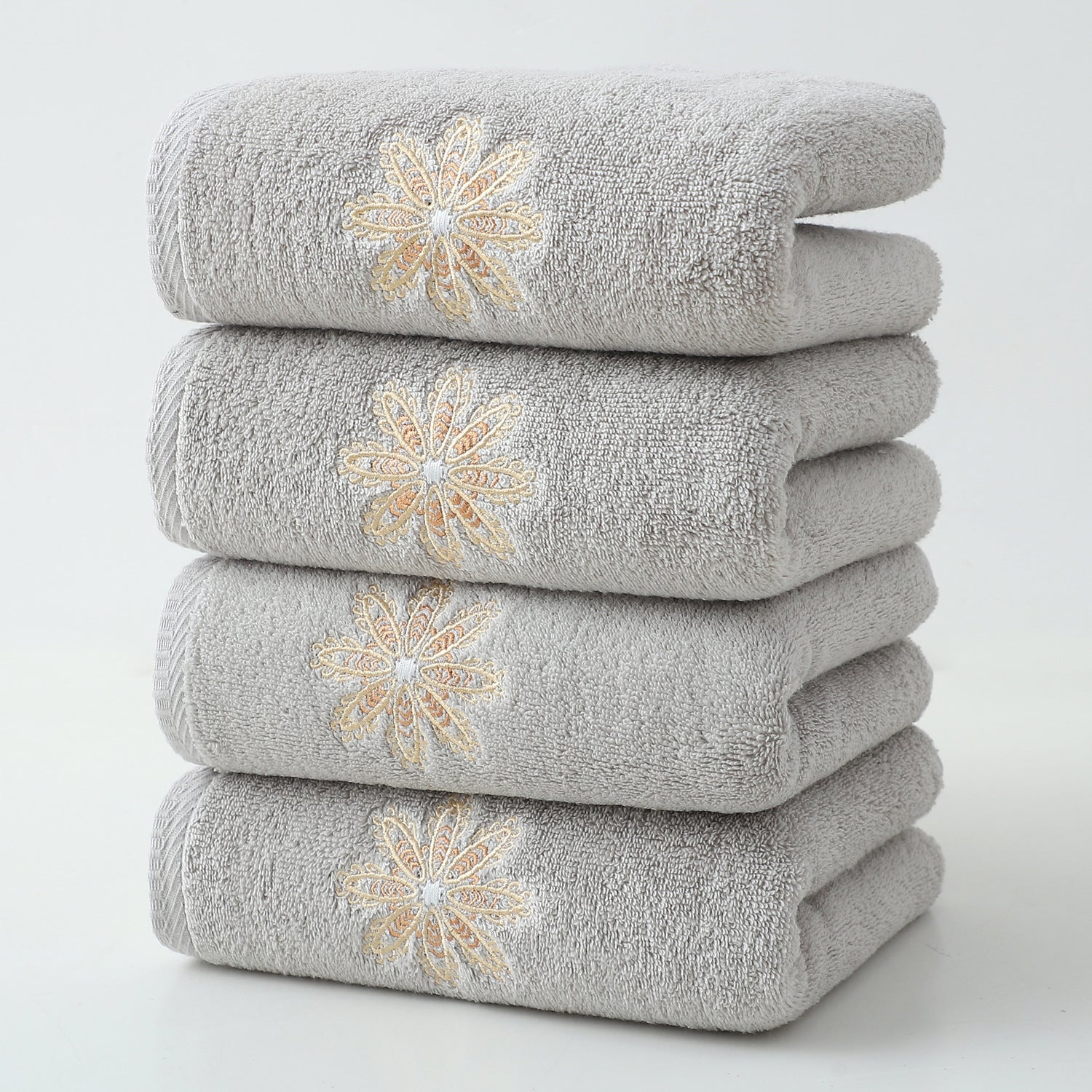 Grey 4-Pack Elegant Glod Floral Embroidered Cotton Hand Towels - Ultra Soft & Absorbent V888-ELOSUNG27932