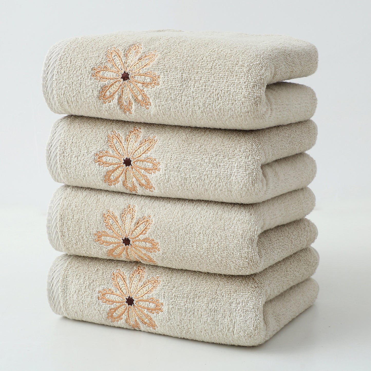 Beige 4-Pack Elegant Orange Floral Embroidered Cotton Hand Towels - Ultra Soft & Absorbent V888-ELOSUNG27933