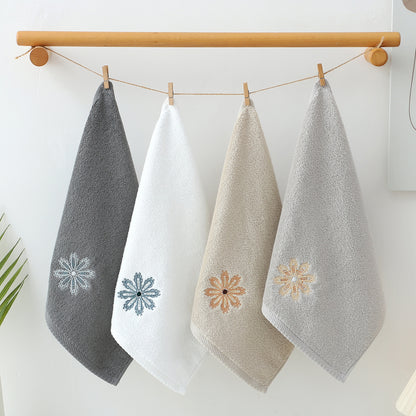 Beige 4-Pack Elegant Orange Floral Embroidered Cotton Hand Towels - Ultra Soft & Absorbent V888-ELOSUNG27933