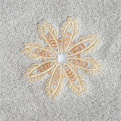 Beige 4-Pack Elegant Orange Floral Embroidered Cotton Hand Towels - Ultra Soft & Absorbent V888-ELOSUNG27933
