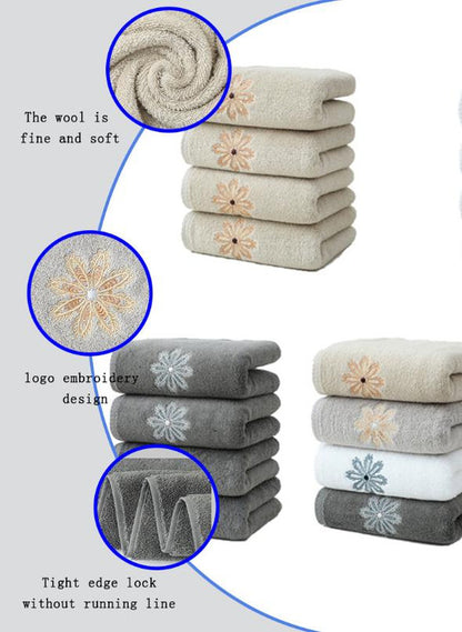 Beige 4-Pack Elegant Orange Floral Embroidered Cotton Hand Towels - Ultra Soft & Absorbent V888-ELOSUNG27933