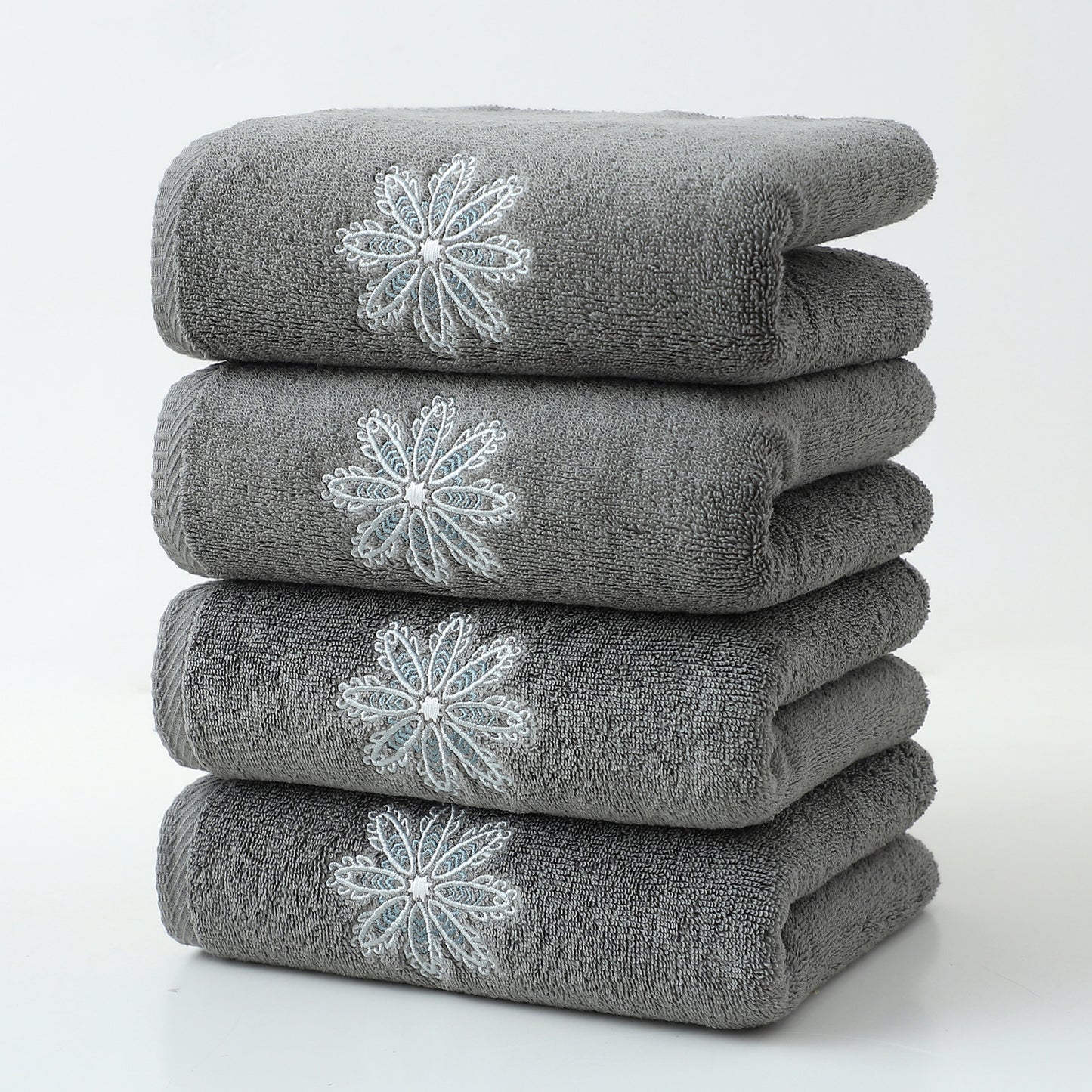 Dark Grey 4-Pack Elegant Blue Floral Embroidered Cotton Hand Towels - Ultra Soft & Absorbent V888-ELOSUNG27934