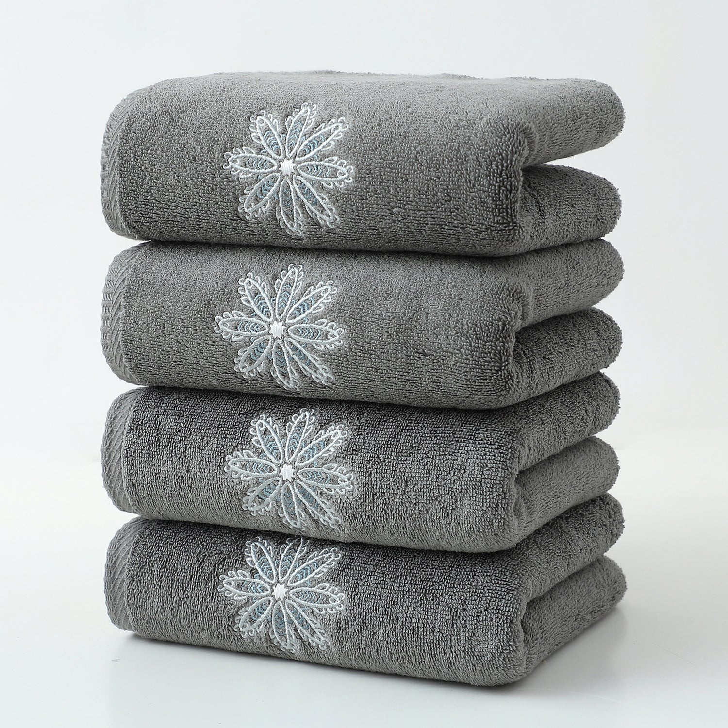 Dark Grey 4-Pack Elegant Blue Floral Embroidered Cotton Hand Towels - Ultra Soft & Absorbent V888-ELOSUNG27934