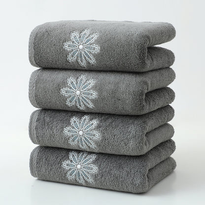 Dark Grey 4-Pack Elegant Blue Floral Embroidered Cotton Hand Towels - Ultra Soft & Absorbent V888-ELOSUNG27934