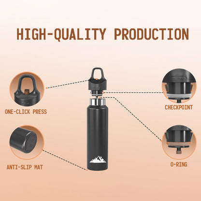 Black 680ml Insulated Stainless Steel Water Bottle - Leakproof One-Click Lid Thermal Flask for Hot & Cold V888-ELOSUNG27940