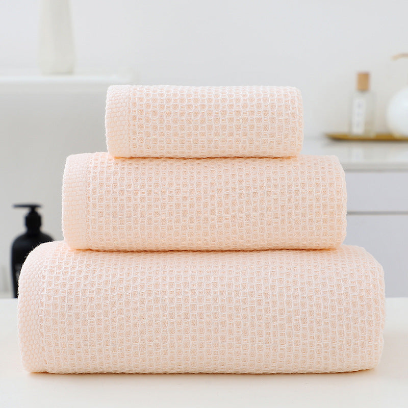 Light Pink Premium 3-Piece Waffle Weave Cotton Towel Set - Lightweight, Quick-Dry & Absorbent - Bath, Hand, V888-ELOSUNG27941