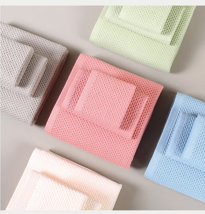 Light Pink Premium 3-Piece Waffle Weave Cotton Towel Set - Lightweight, Quick-Dry & Absorbent - Bath, Hand, V888-ELOSUNG27941