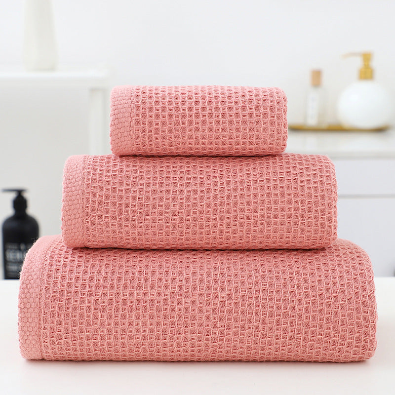 Pink Premium 3-Piece Waffle Weave Cotton Towel Set - Lightweight, Quick-Dry & Absorbent - Bath, Hand, Face V888-ELOSUNG27942