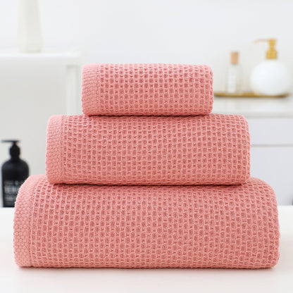 Pink Premium 3-Piece Waffle Weave Cotton Towel Set - Lightweight, Quick-Dry & Absorbent - Bath, Hand, Face V888-ELOSUNG27942