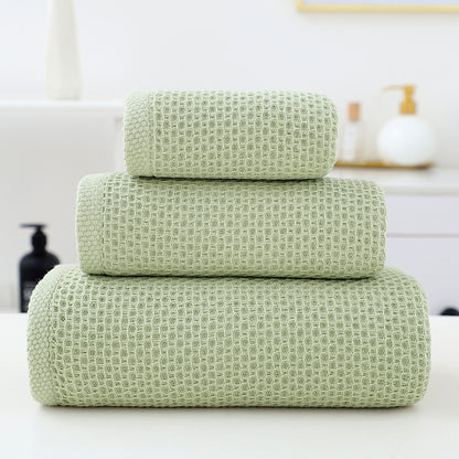 Green Premium 3-Piece Waffle Weave Cotton Towel Set - Lightweight, Quick-Dry & Absorbent - Bath, Hand, Face V888-ELOSUNG27943