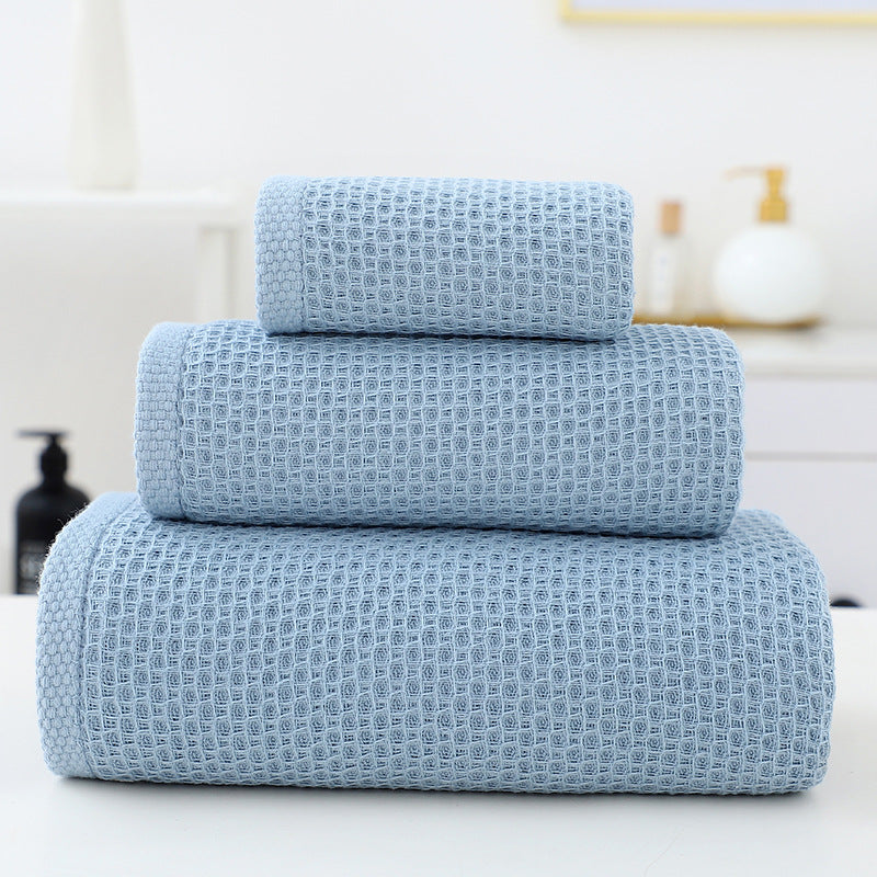 Blue Premium 3-Piece Waffle Weave Cotton Towel Set - Lightweight, Quick-Dry & Absorbent - Bath, Hand, Face V888-ELOSUNG27944