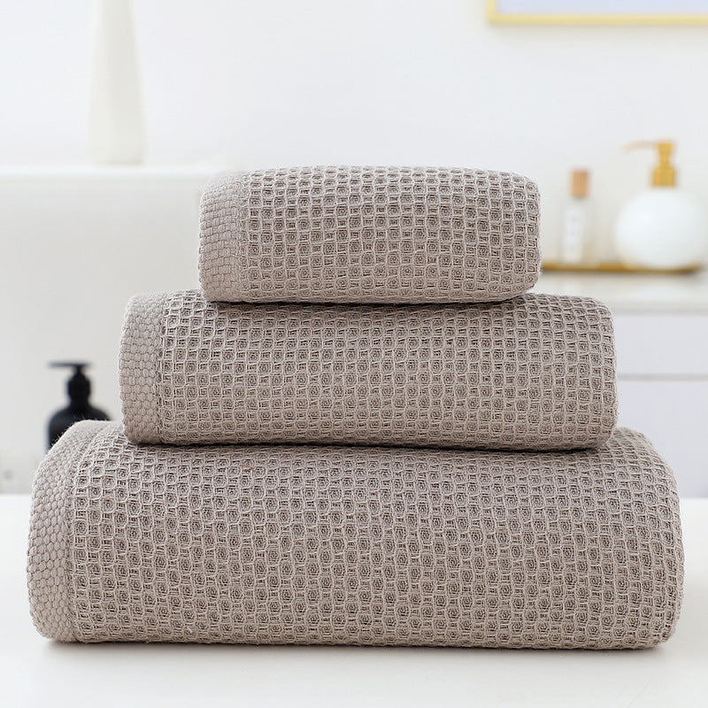 Brown Premium 3-Piece Waffle Weave Cotton Towel Set - Lightweight, Quick-Dry & Absorbent - Bath, Hand, Face V888-ELOSUNG27945