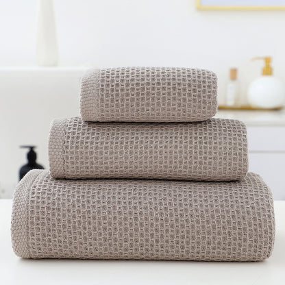 Brown Premium 3-Piece Waffle Weave Cotton Towel Set - Lightweight, Quick-Dry & Absorbent - Bath, Hand, Face V888-ELOSUNG27945