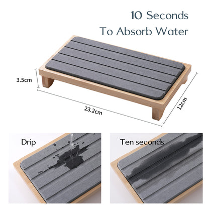 Dark Grey Natural Diatomaceous Earth Absorbent Drying Tray with Bamboo Base - Quick-Dry Stone Mat for Kitchen V888-ELOSUNG27948
