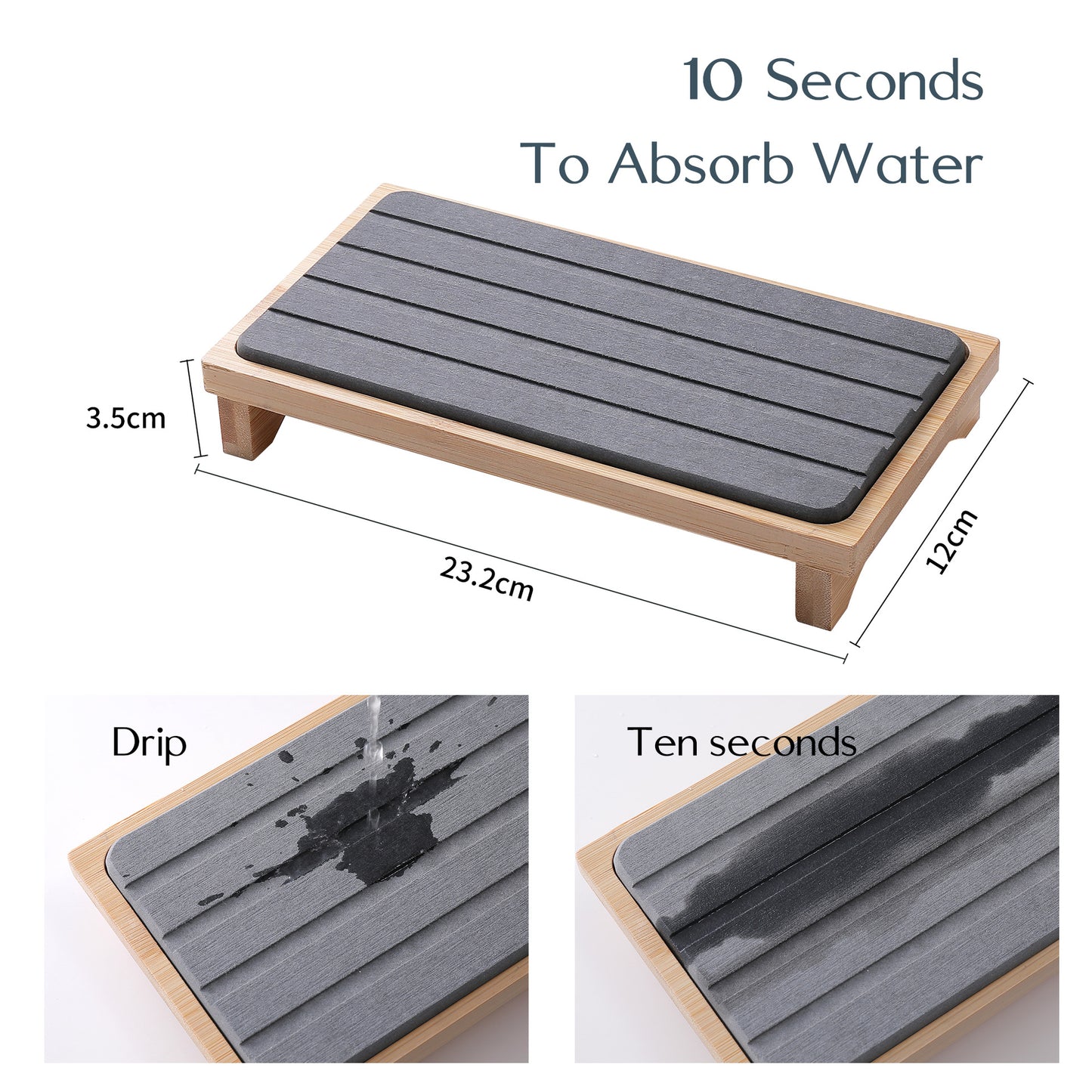 Light Grey Natural Diatomaceous Earth Absorbent Drying Tray with Bamboo Base - Quick-Dry Stone Mat for V888-ELOSUNG27949