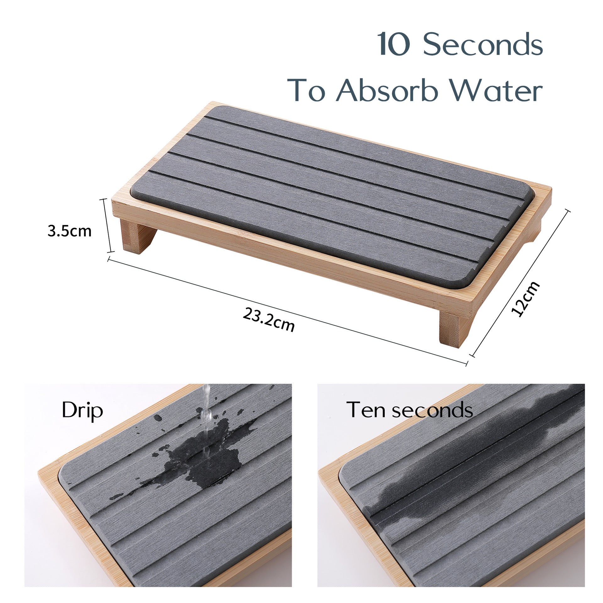 Light Grey Natural Diatomaceous Earth Absorbent Drying Tray with Bamboo Base - Quick-Dry Stone Mat for V888-ELOSUNG27949