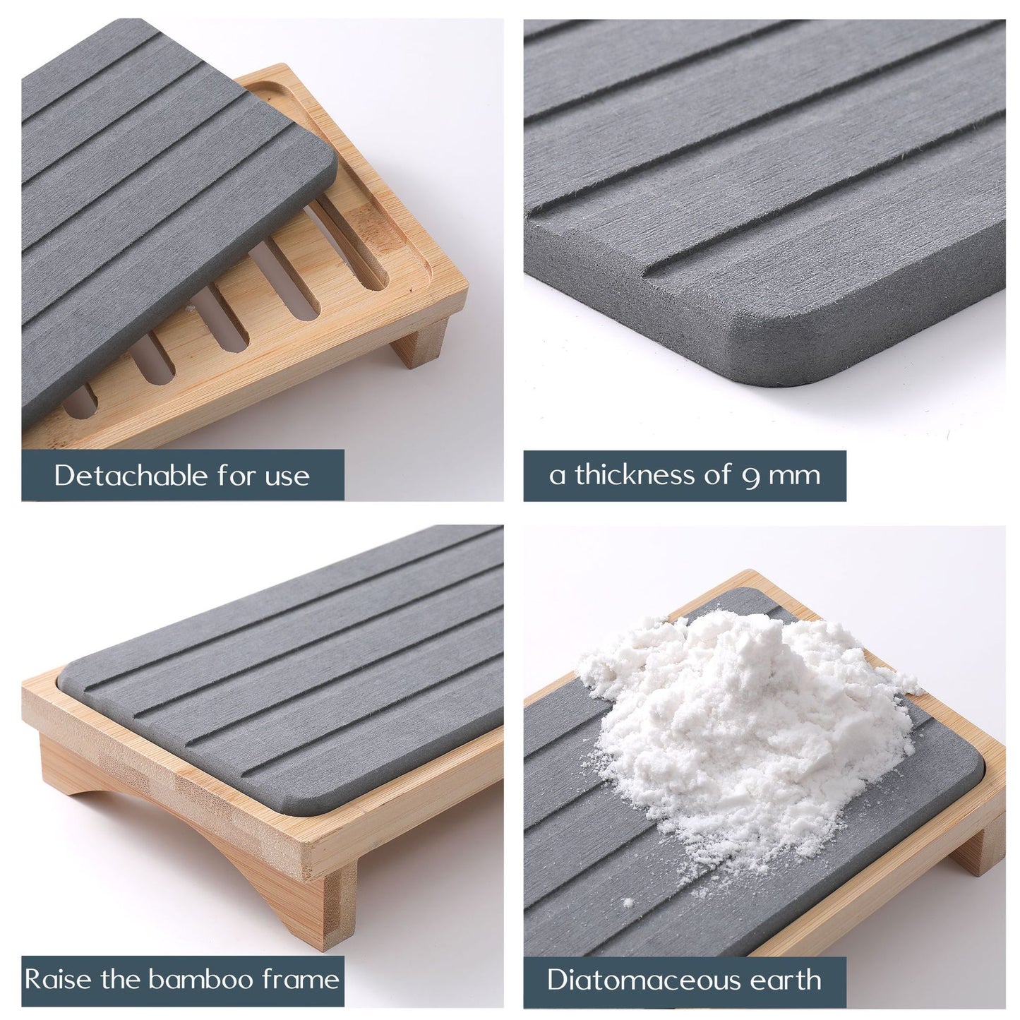Light Grey Natural Diatomaceous Earth Absorbent Drying Tray with Bamboo Base - Quick-Dry Stone Mat for V888-ELOSUNG27949