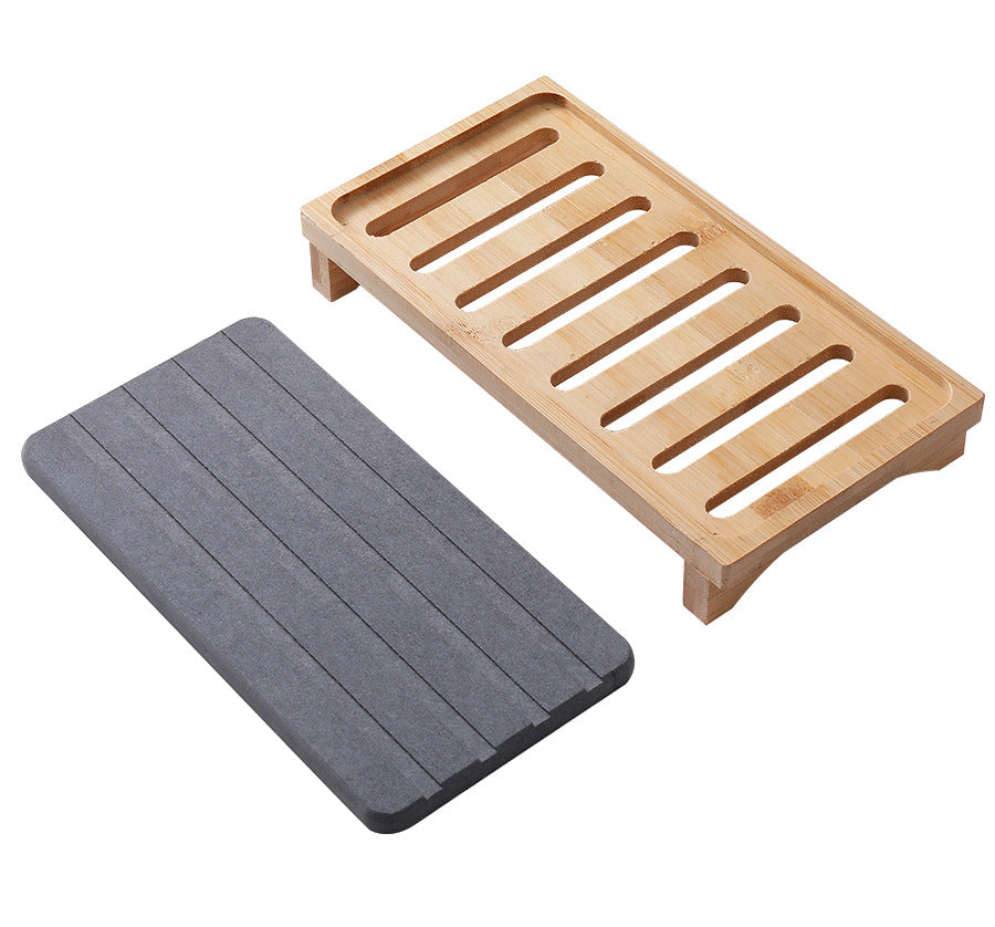Light Grey Natural Diatomaceous Earth Absorbent Drying Tray with Bamboo Base - Quick-Dry Stone Mat for V888-ELOSUNG27949